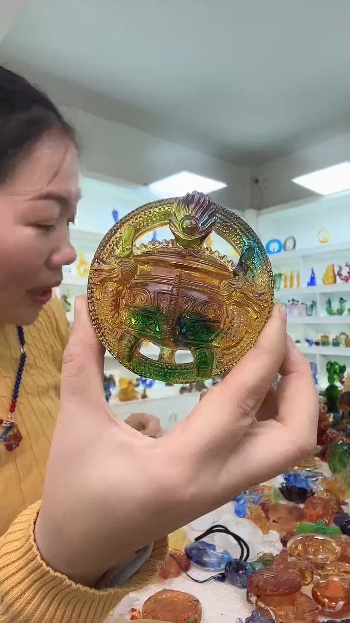 手工艺品琉璃双龙鼎