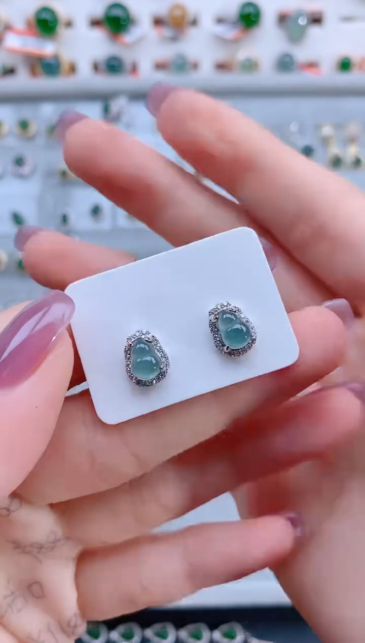 翡翠银S925镶嵌耳饰天然翡翠