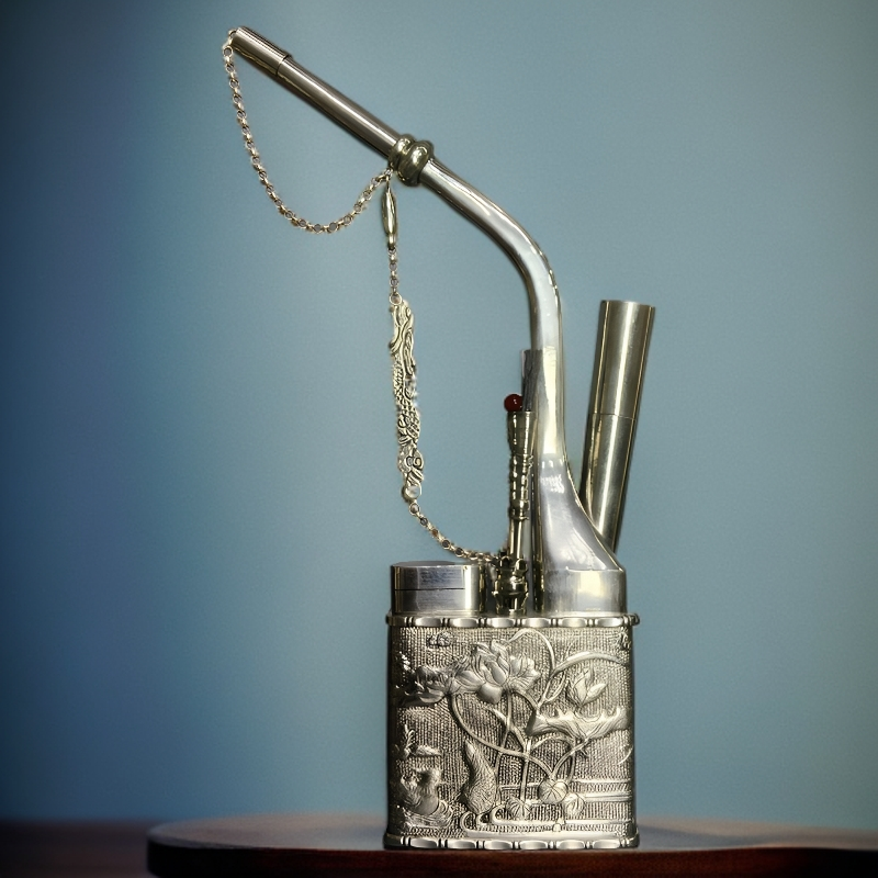 白铜连生记一路莲科图紫铜镶边手工浮雕将军壶桌面摆件