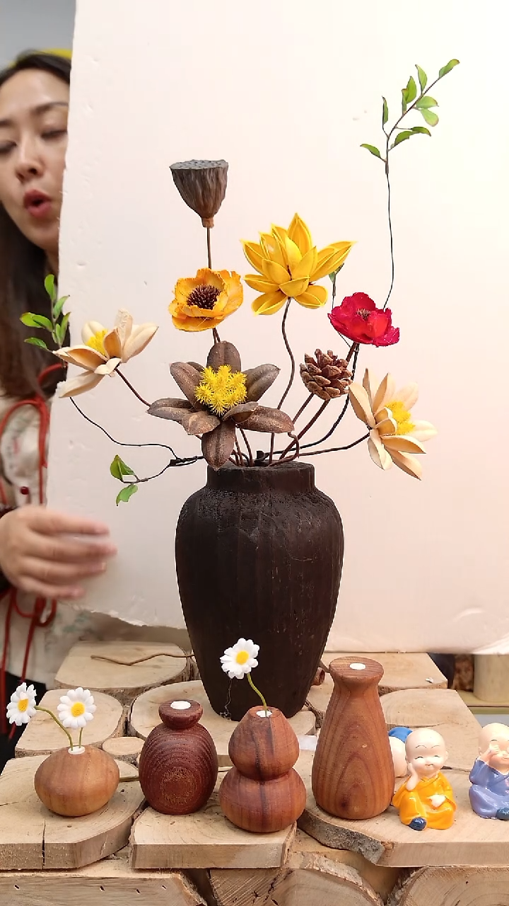 木实木花瓶配花一套