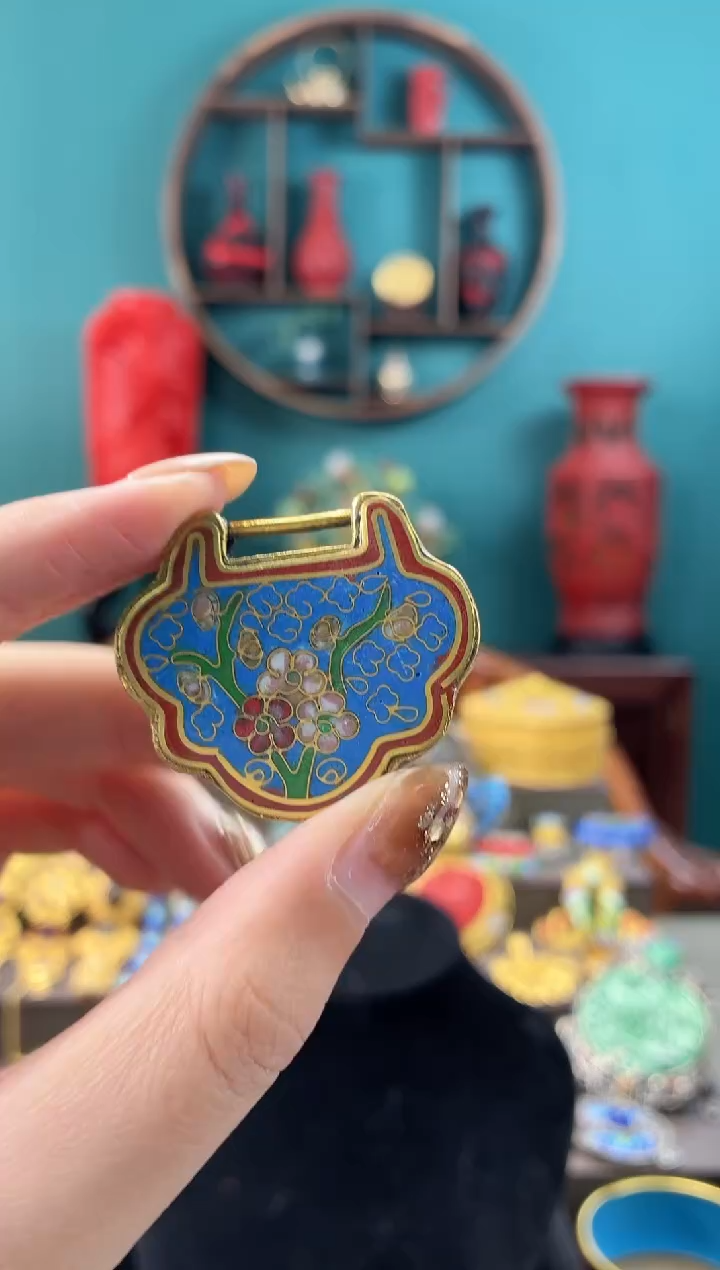 非遗手工景泰蓝吊坠湖蓝红色变