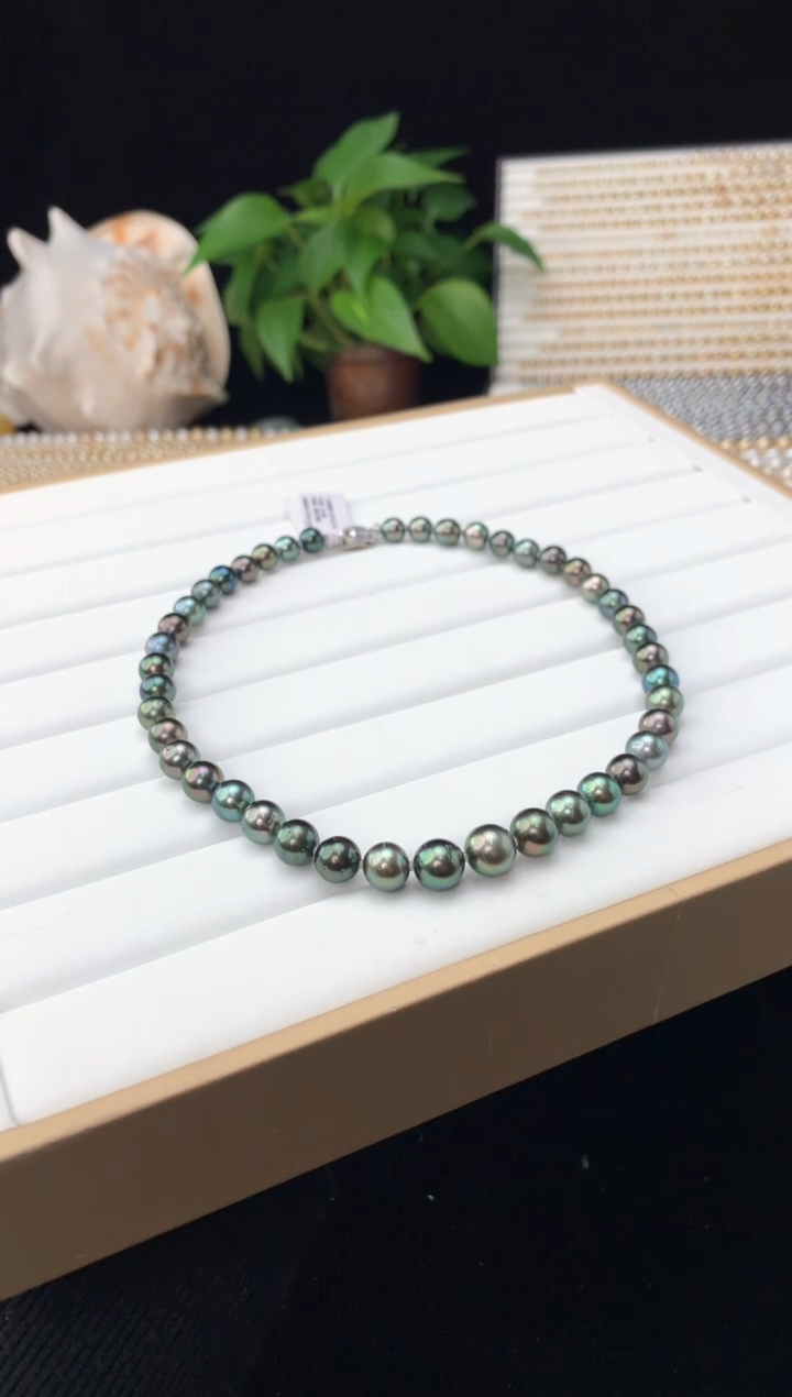 【闪购商品】海水珍珠颈饰银S925镶嵌海水大溪地珍珠项链8-10mm