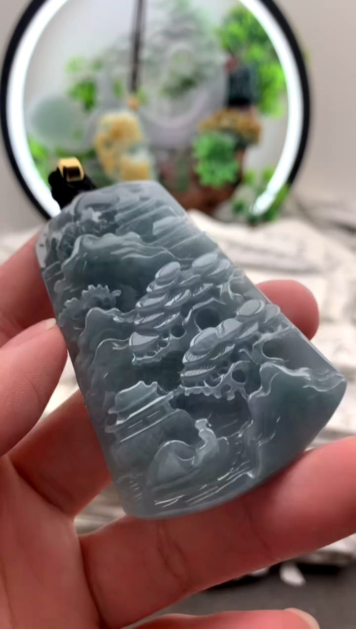 【闪购商品】翡翠颈饰未镶嵌山水牌【品质一般能接受再拍】