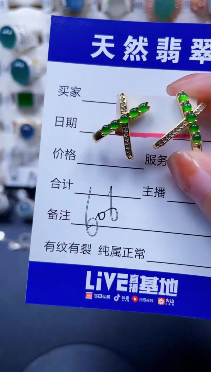 银S925镶嵌翡翠耳饰606