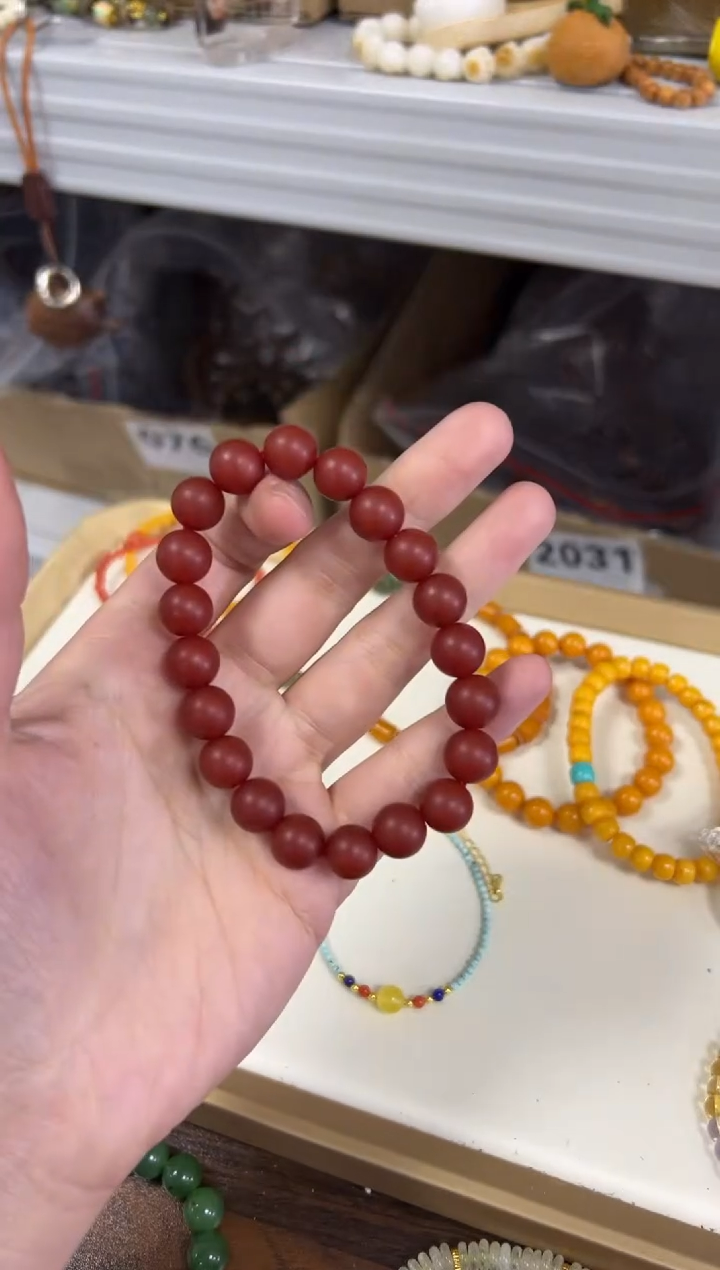 手链未镶嵌南红玛瑙磨砂柿子红玛瑙圆珠手串[1161]