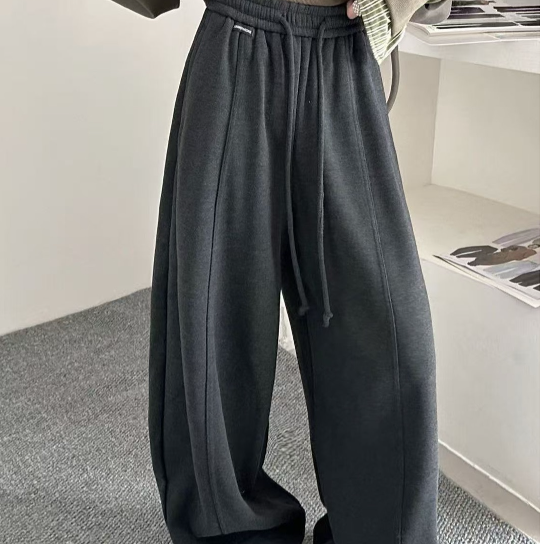 加绒弯刀裤裤子秋冬2025新款宽松加厚休闲垂感毛呢