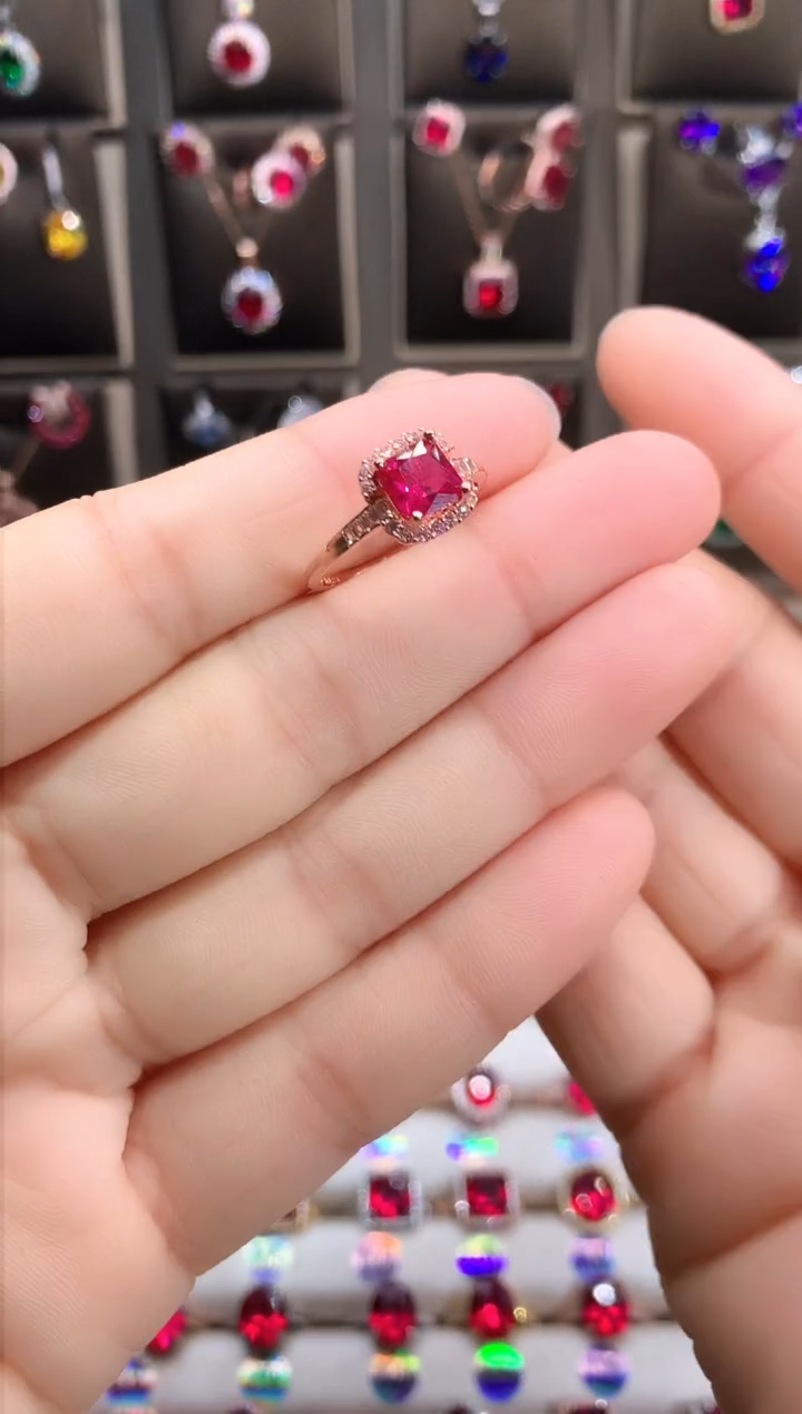 【闪购商品】红宝石戒指银S925镶嵌玫瑰金6