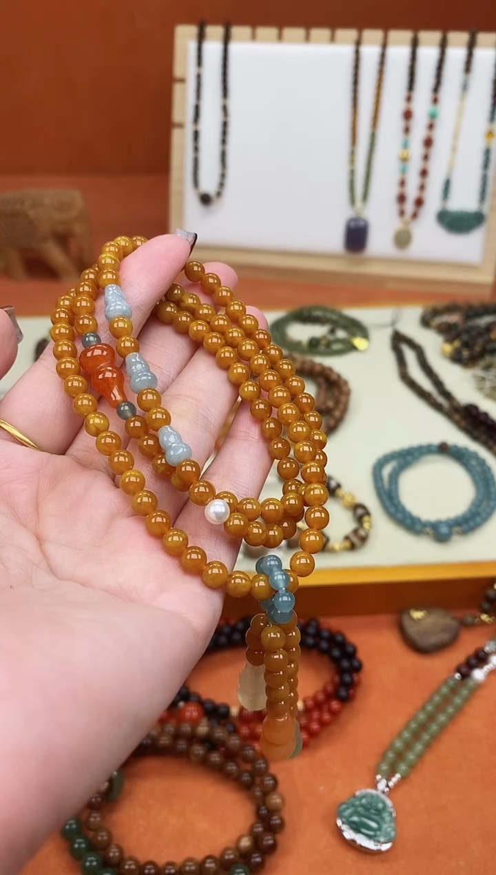 手链蜜蜡未镶嵌多圈蜜蜡蓝水葫芦手链