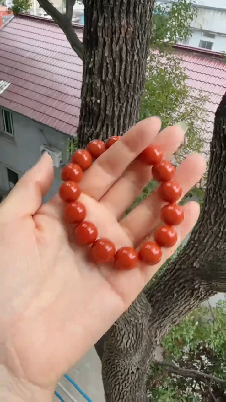 未镶嵌多样性发一件南红玛瑙【高货】柿锦红13mm保山圆珠单圈 