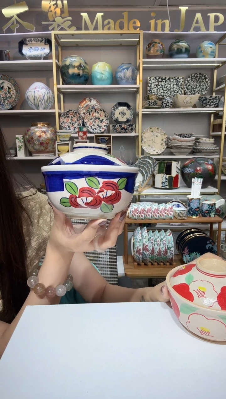 陶瓷濑户烧炖盅一只蓝色