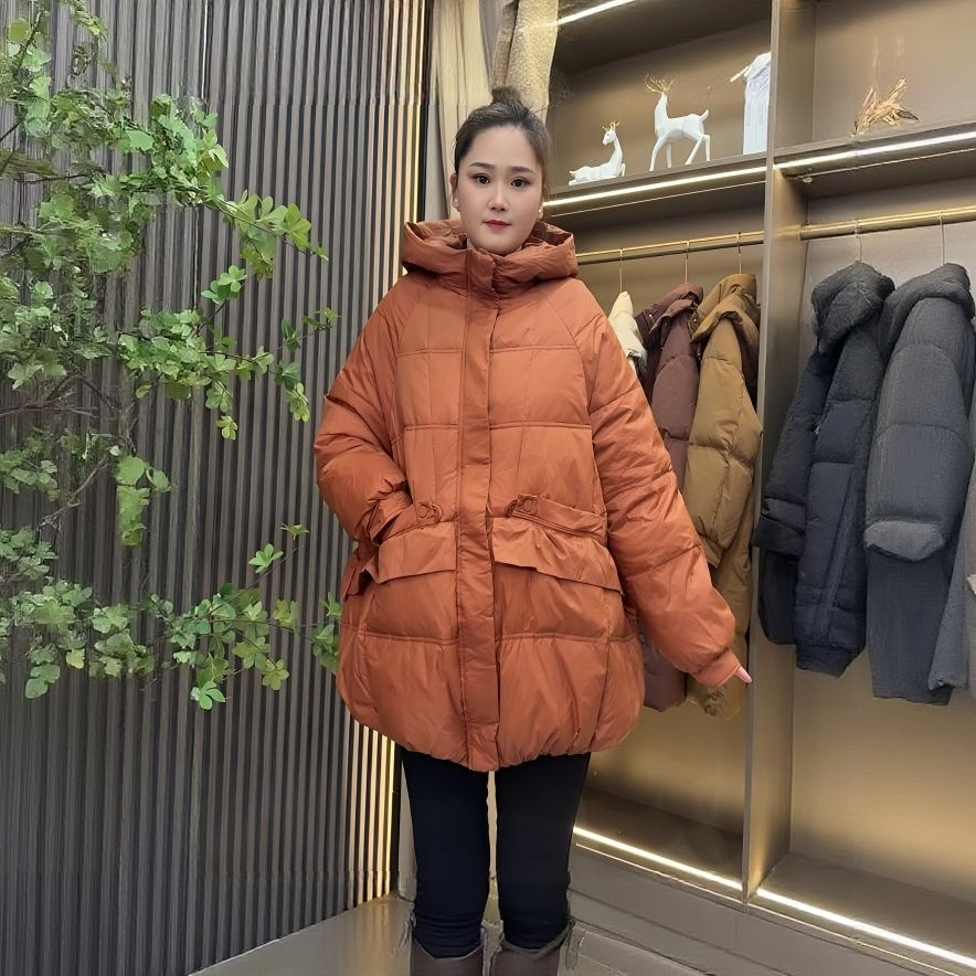 冬季新款宽松休闲显瘦中长款连帽时尚百搭女士加厚保暖羽绒服外套