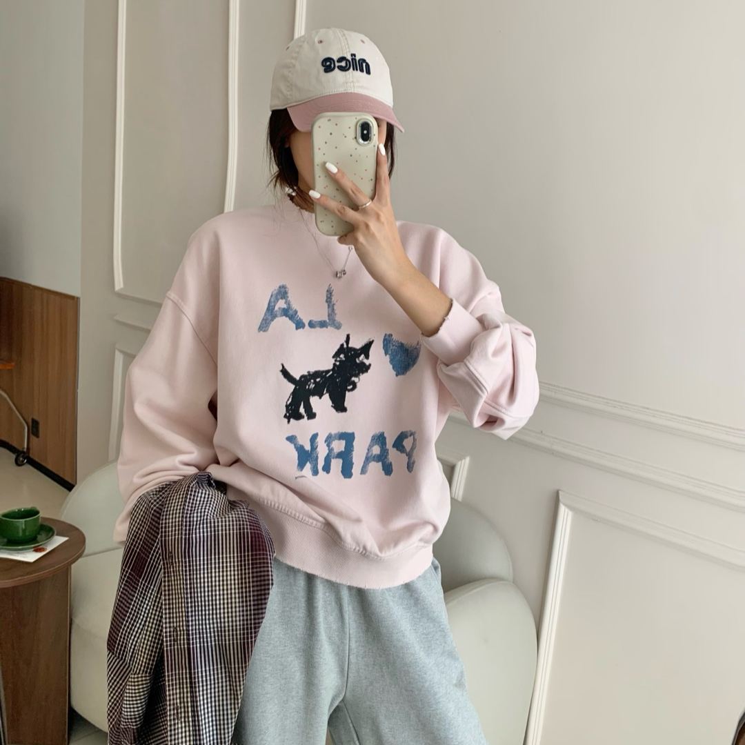 【主播推荐】女士毛圈前印小猫圆领卫衣5121