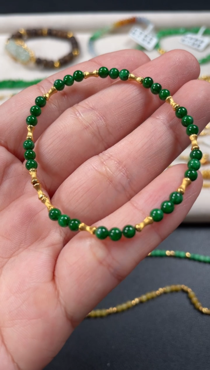 18K金镶嵌手串翡翠多样性  发货一条  P325