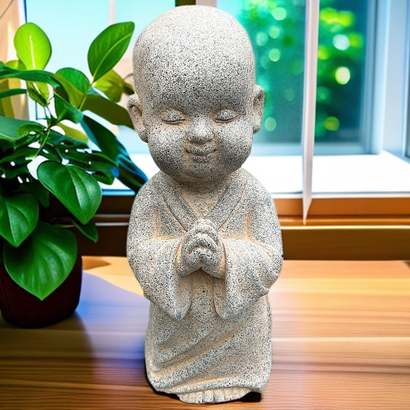 复古仿石站立祈福小沙弥摆件庭院花园家居茶室民宿陈设装饰布置