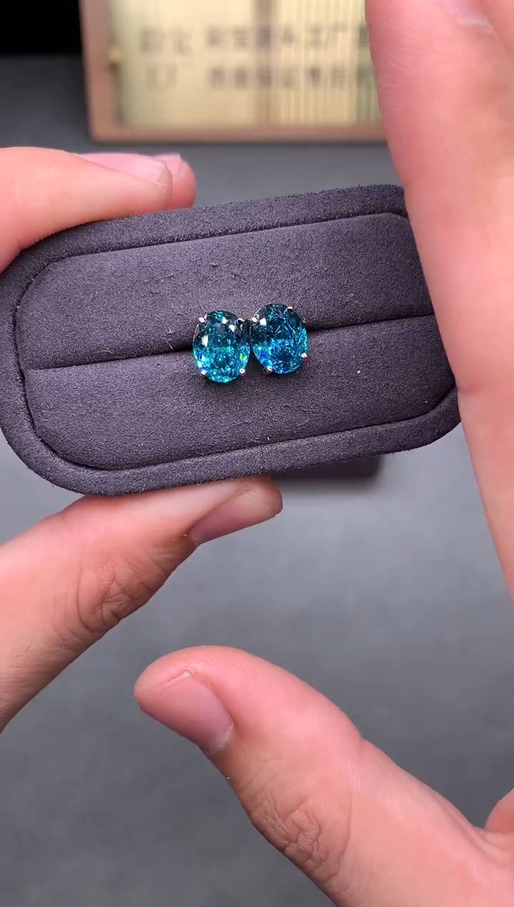 银S925镶嵌耳钉帕拉依巴碧玺22222