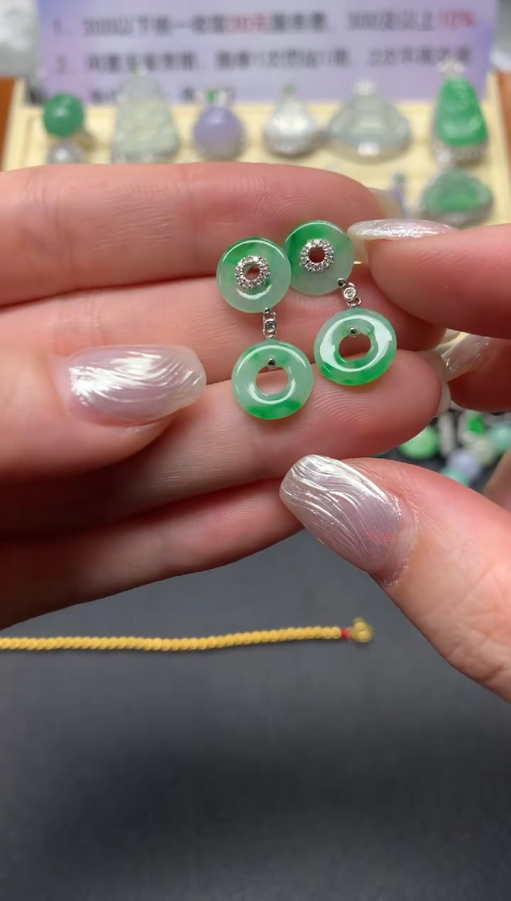 【闪购商品】翡翠耳饰18K金镶嵌耳饰|2700+270