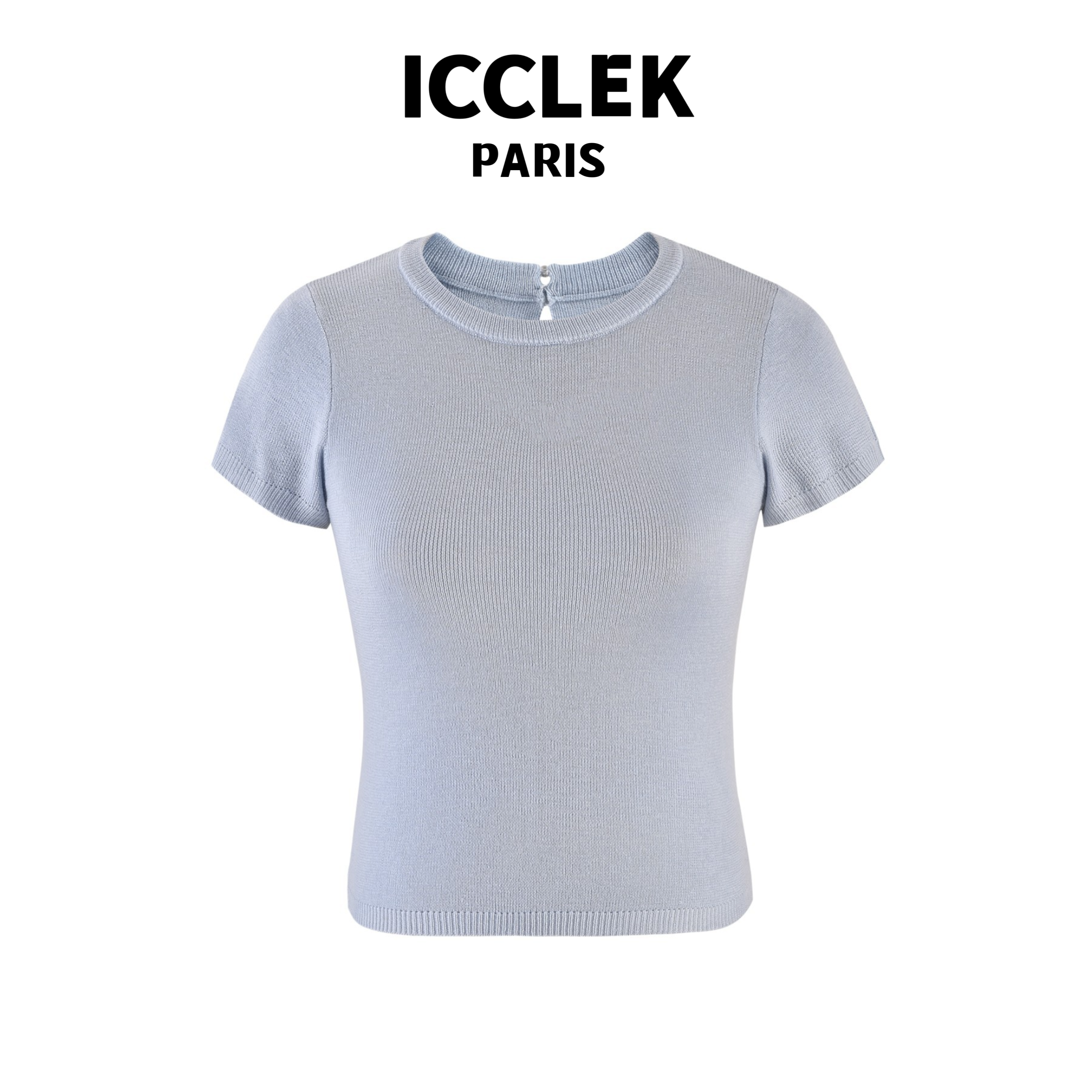 ICCLEK 夏季时尚纯色修身圆领显瘦减龄百搭针织短袖女甜美 - 2457