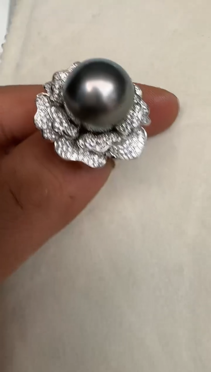 银S925镶嵌戒指海水珍珠戒指