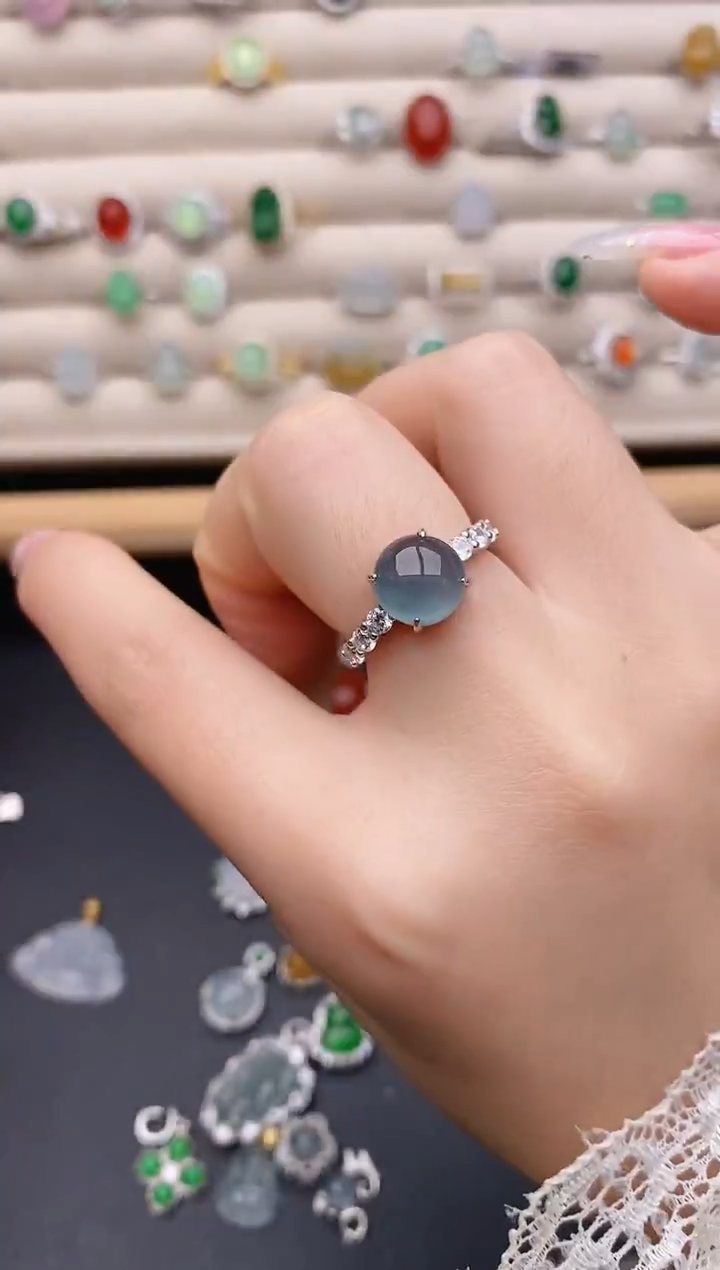 银S925镶嵌戒指翡翠0