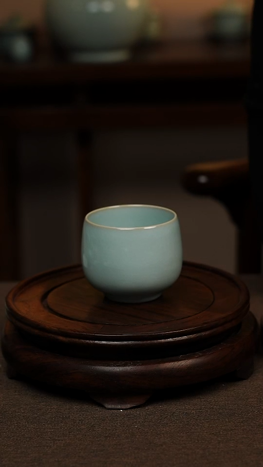 瓷片天青色全手工龙蛋杯150ml微瑕不带礼盒