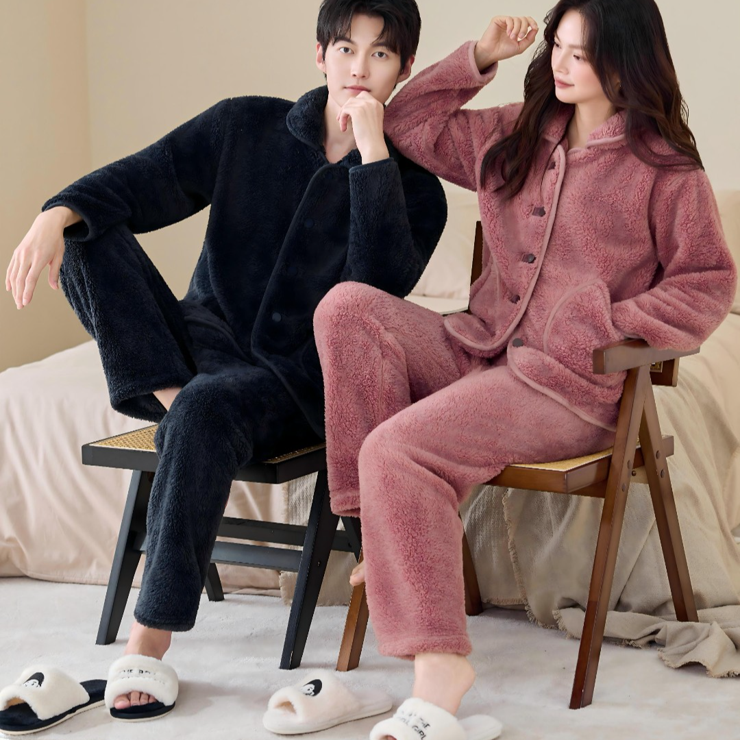 X10018【云感雪花绒】秋冬季情侣保暖睡衣家居服套装加厚舒适可外穿
