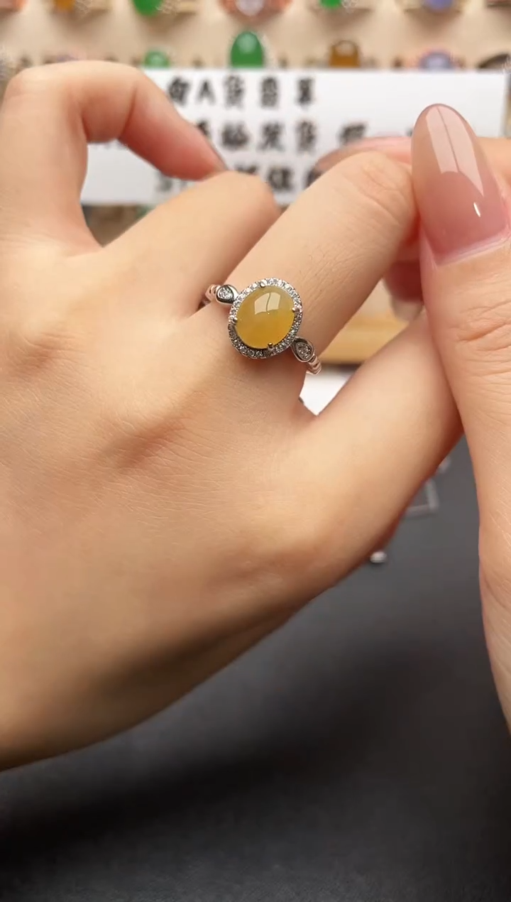 银S925镶嵌戒指翡翠一物一证一礼盒