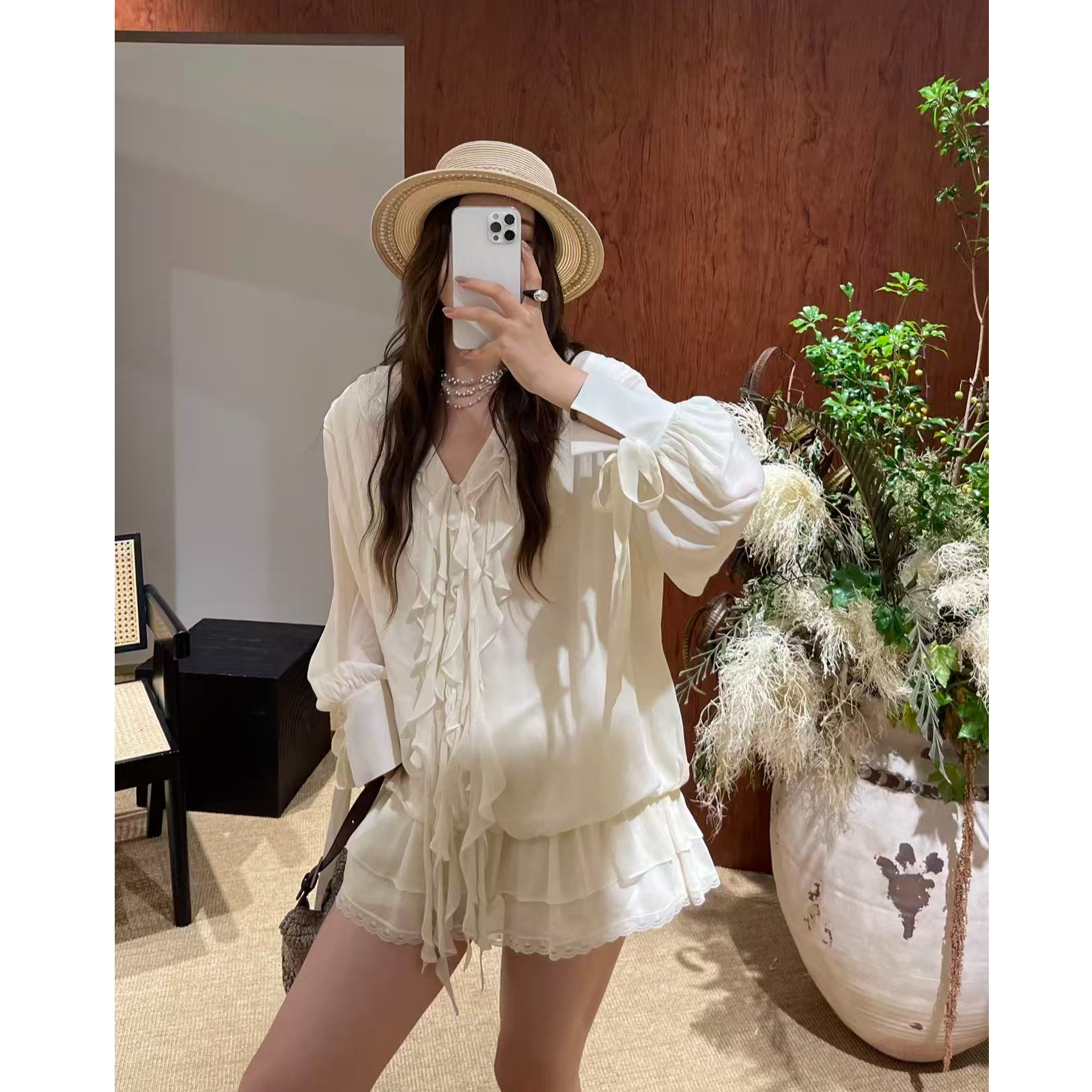 现货【IC法式荷叶边套头衬衫】2025秋新品甜美蕾丝衬衣上衣女装