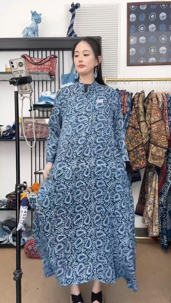 【闪购商品】462印度长绒棉蓝染长裙胸围112cm