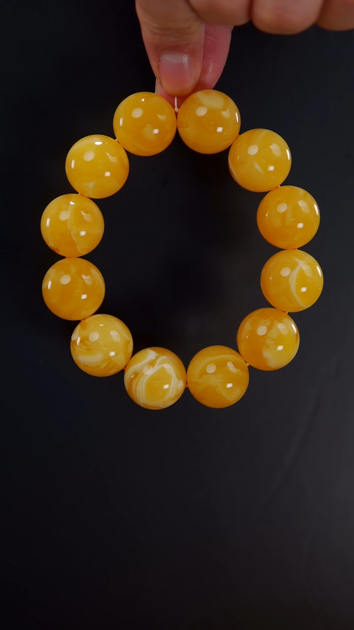 【闪购商品】蜜蜡手链未镶嵌焦皮料同料圆珠手串56.3