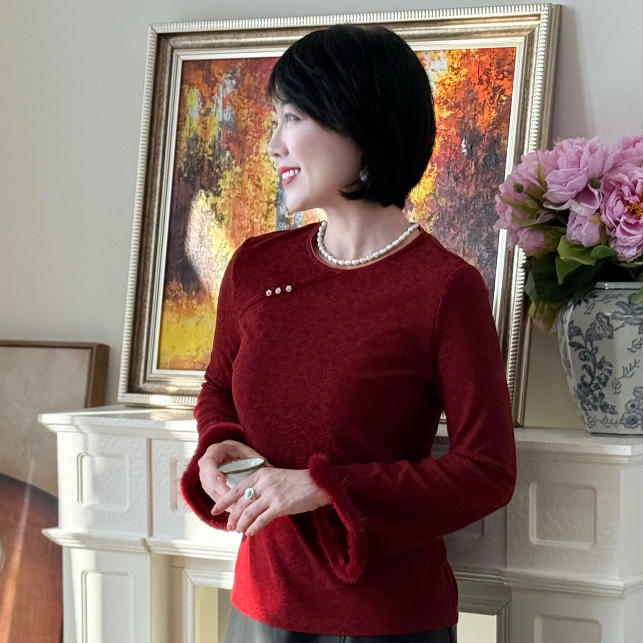 南山崔崔· 烨•芙蓉保暖气质羊毛国风上装