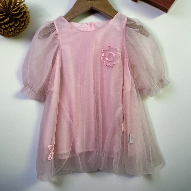 优儿宝贝1122018女童洋气时尚夏季泡泡袖紫色拼接公主连衣裙百搭