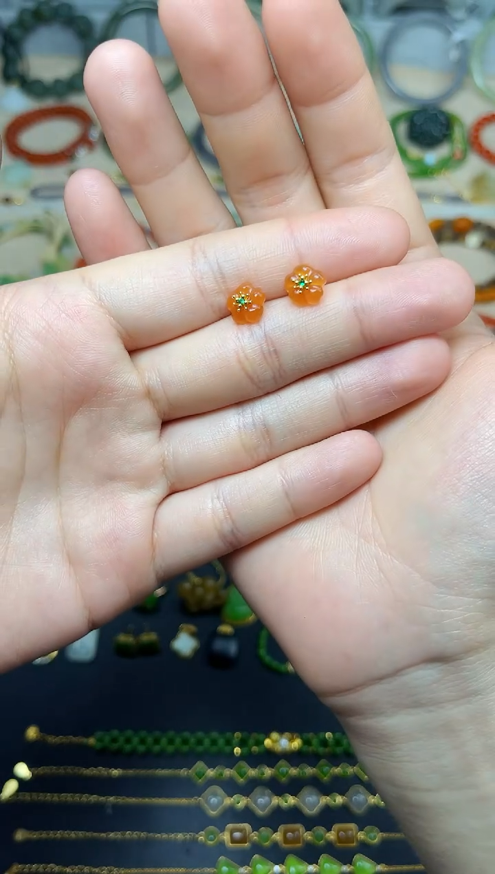 南红玛瑙耳饰银S925镶嵌06花花耳钉