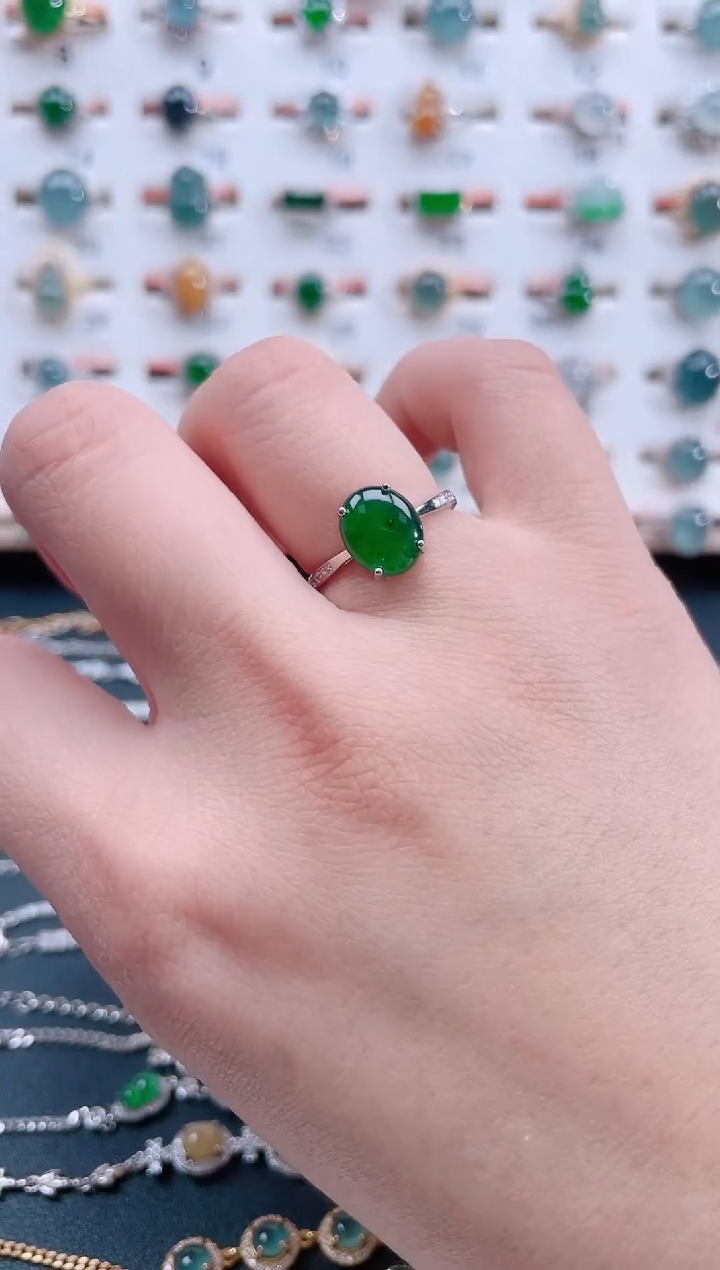 银S925镶嵌戒指翡翠天然翡翠