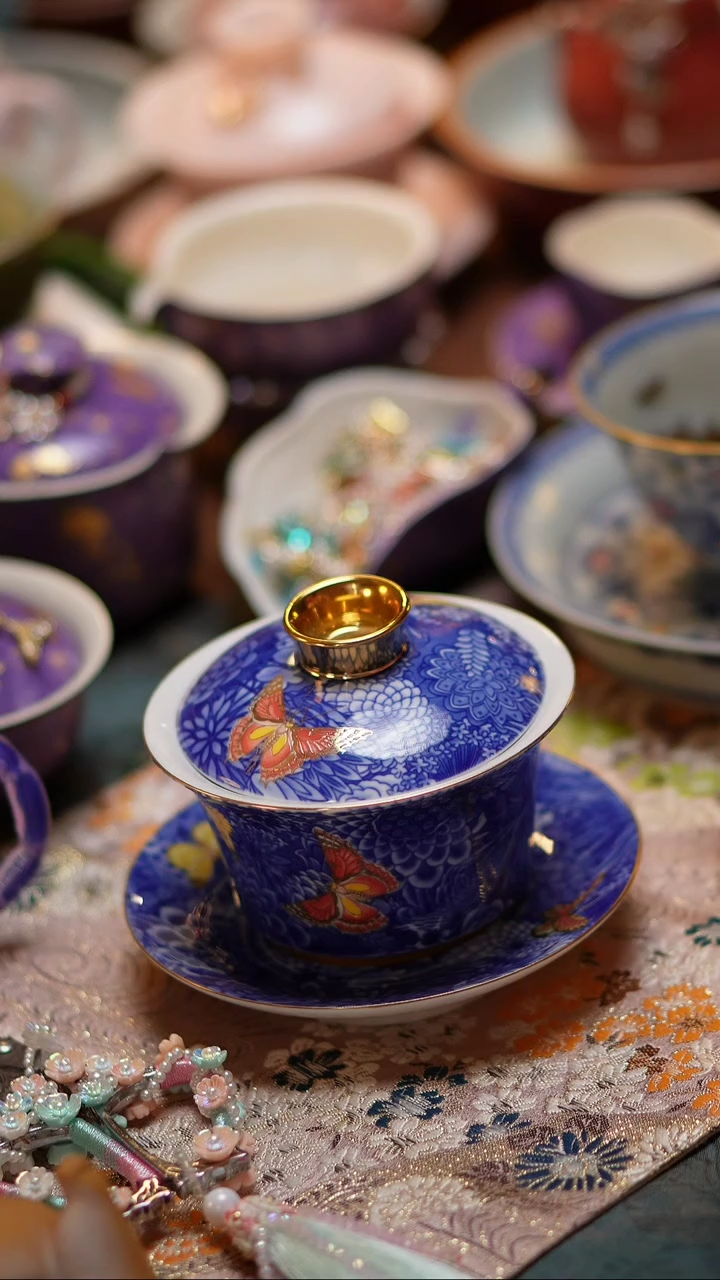 【闪购商品】万花蝶恋花三才盖碗