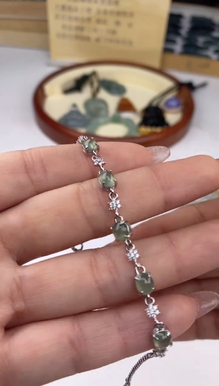 【闪购商品】翡翠手链银S925镶嵌27192/静静聊翠静静聊翠