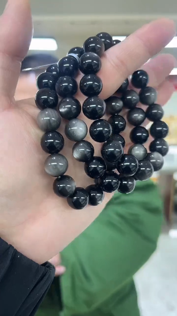 【闪购商品】黑曜岩手链未镶嵌天然银曜石手串多样性发一12mm