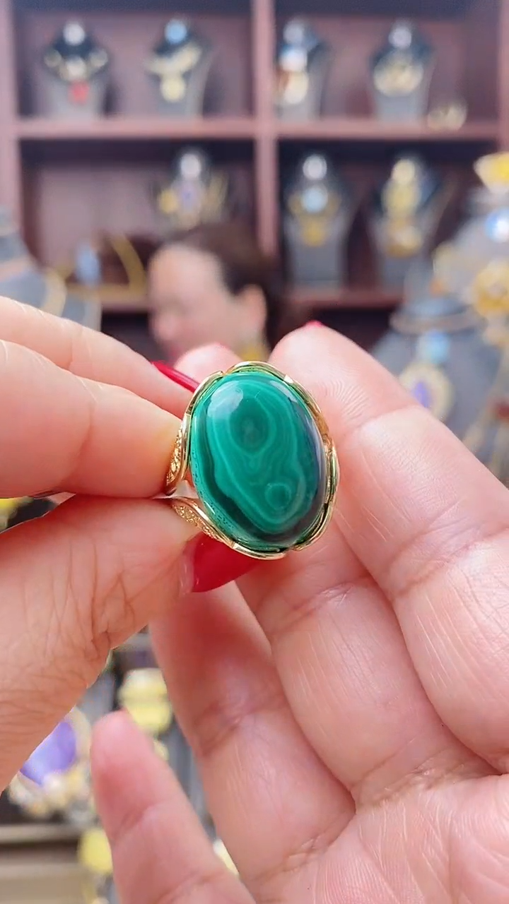 【闪购商品】孔雀石戒指银S925镶嵌戒指