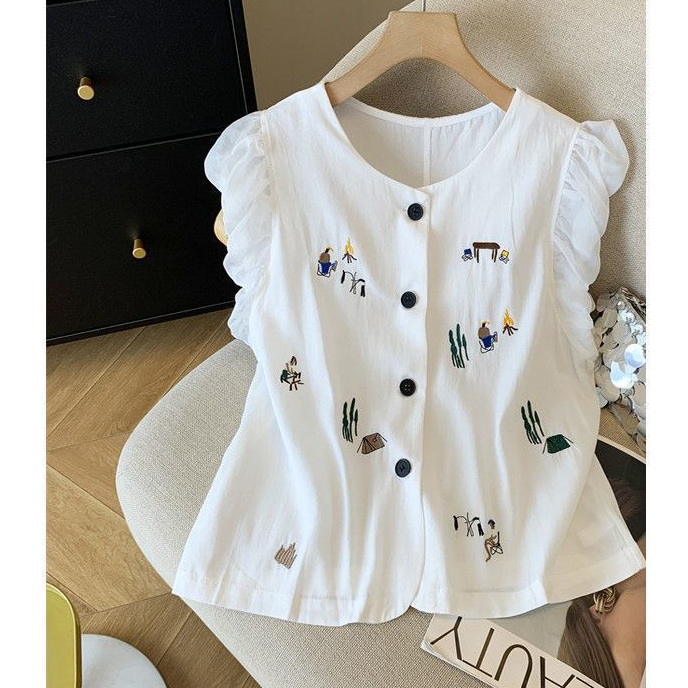 【清货+运费险】衬衣大码夏季女装棉麻背心夏季泡泡袖棉麻开衫V138