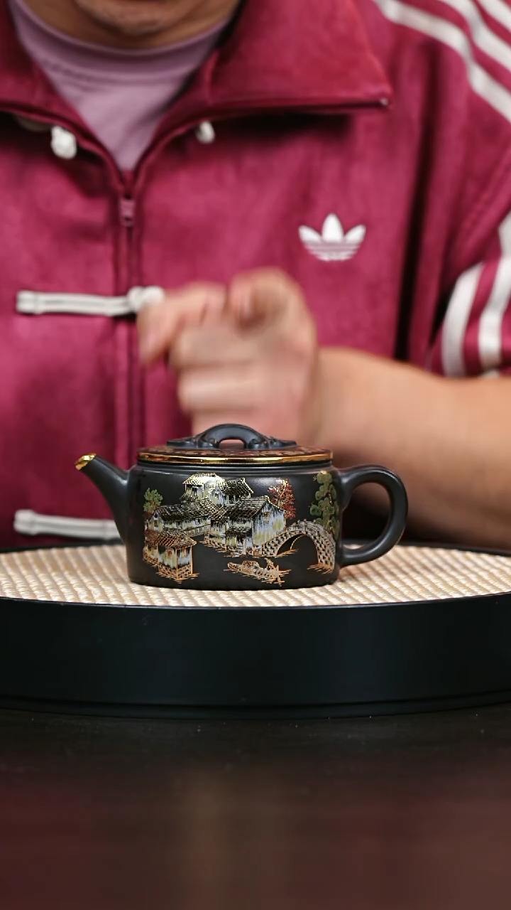 茶壶紫砂黑墩头珐琅汉瓦240cc