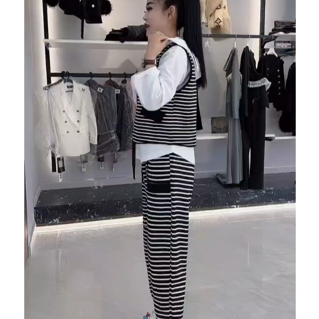 2025时尚斑马纹轻奢设计显瘦套装高级清爽修身套装LTS20401