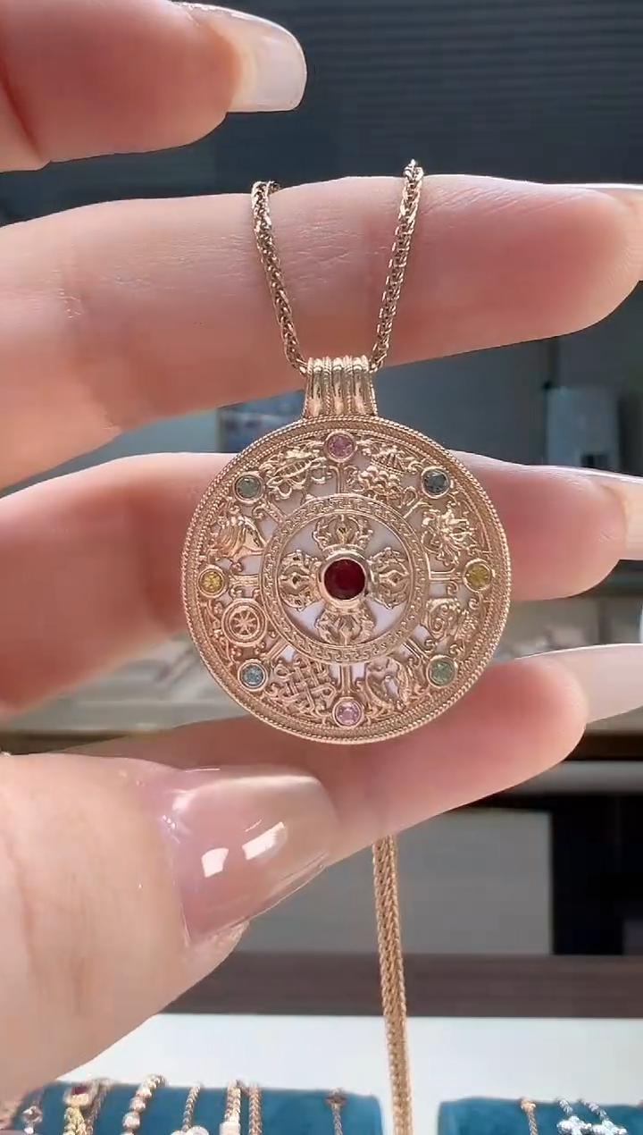 【闪购商品】碧玺吊坠(不含链)18K金镶嵌碧玺八宝大罗盘吊坠