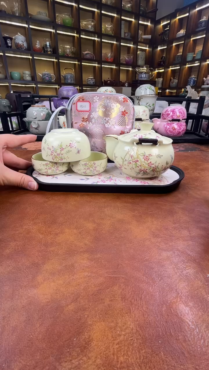 瓷片桃花宝瓶旅行+长方桃花盘