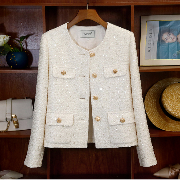 短外套小香风春秋气质小个子白色短款秋季粗花呢长袖洋气时尚#0CI