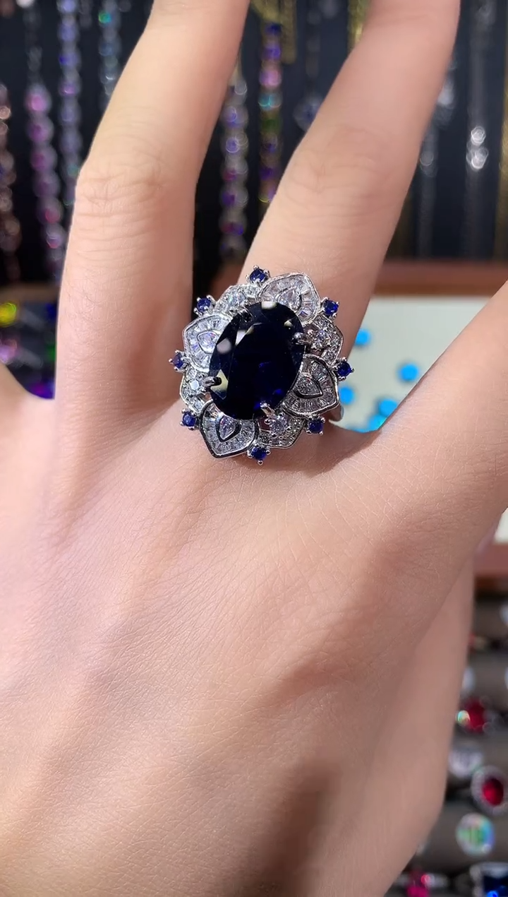 无925银皇家蓝色戒指