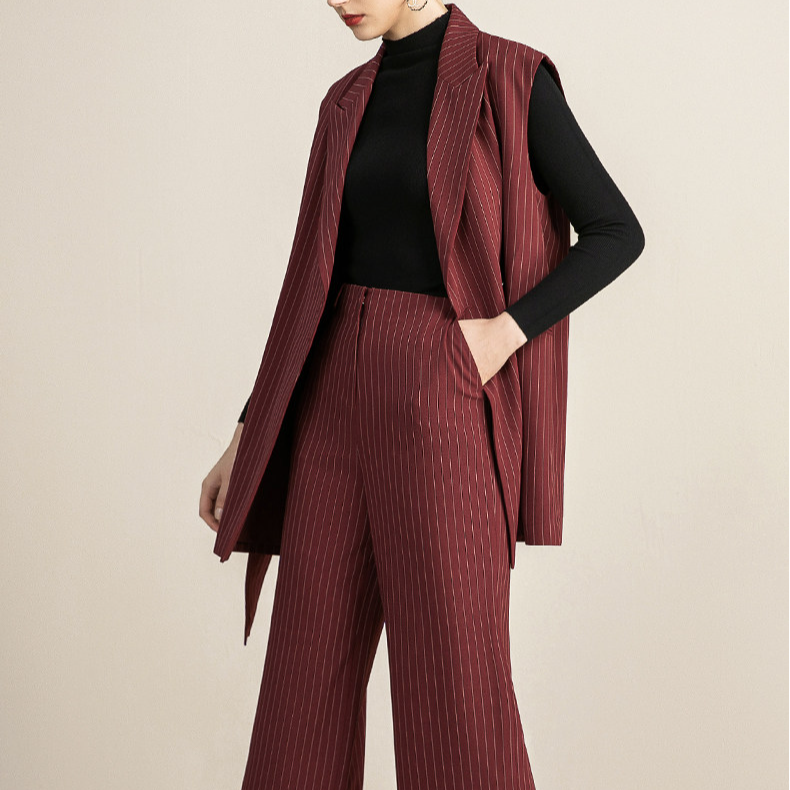 213159职业女裤套装套裤长裤休闲正装女士时尚显瘦阔腿秋季条纹S