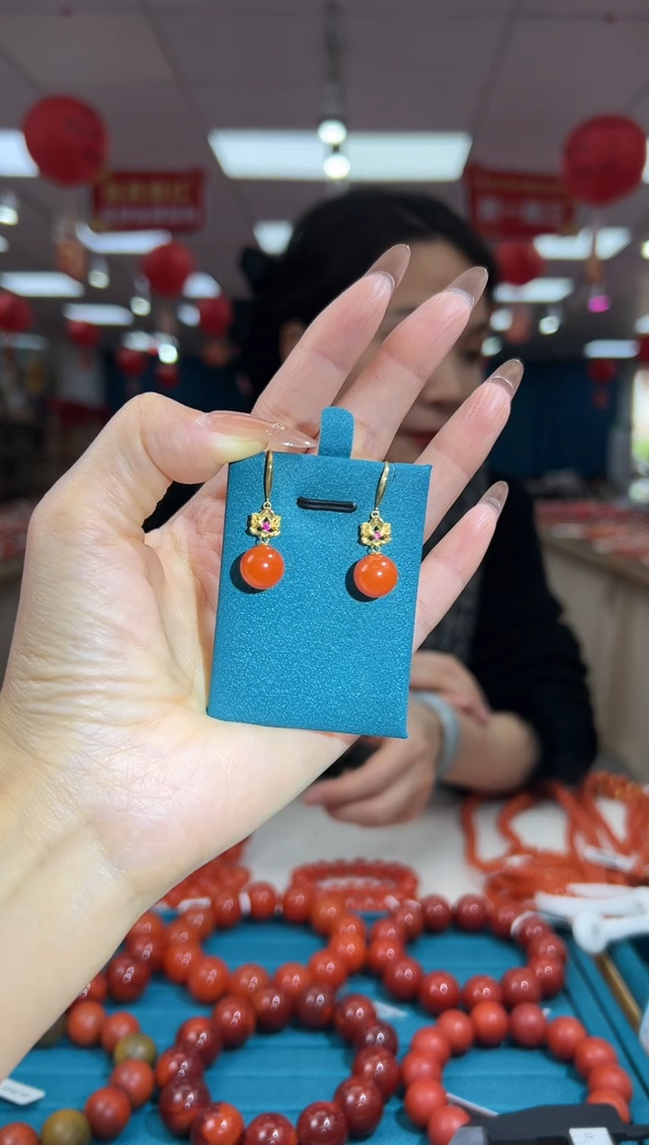 【闪购商品】南红玛瑙耳饰18K金镶嵌2.18-（多样式）