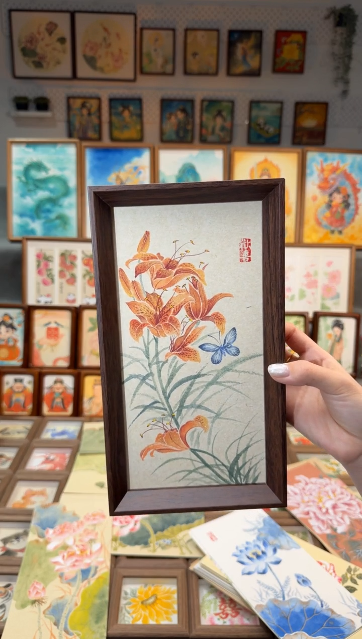 国画小百合蝴蝶 手绘国画27