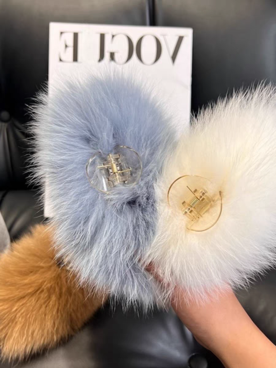 大号抓夹真狐狸毛和貉子毛气质后脑勺盘头饰鲨鱼夹洋气高级感发饰