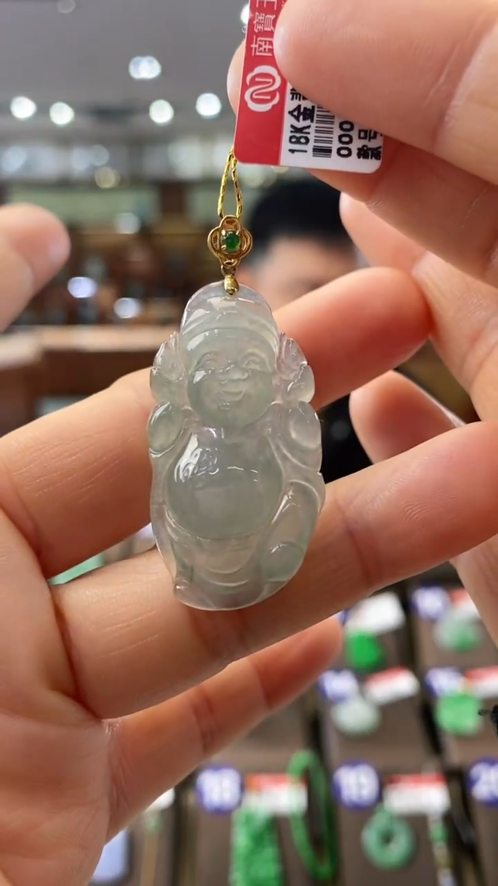 【闪购商品】翡翠颈饰18K金镶嵌财神爷
