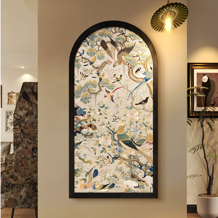 法式南洋复古入户门玄关装饰画中古风走廊过道尽头挂画拱形客厅画